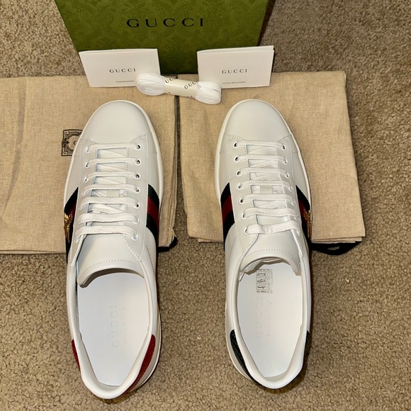 Men’s Gucci Ace White Leather Embroidered Bee Sneakers - NWB - Size G11/US11.5 - Picture 6 of 16